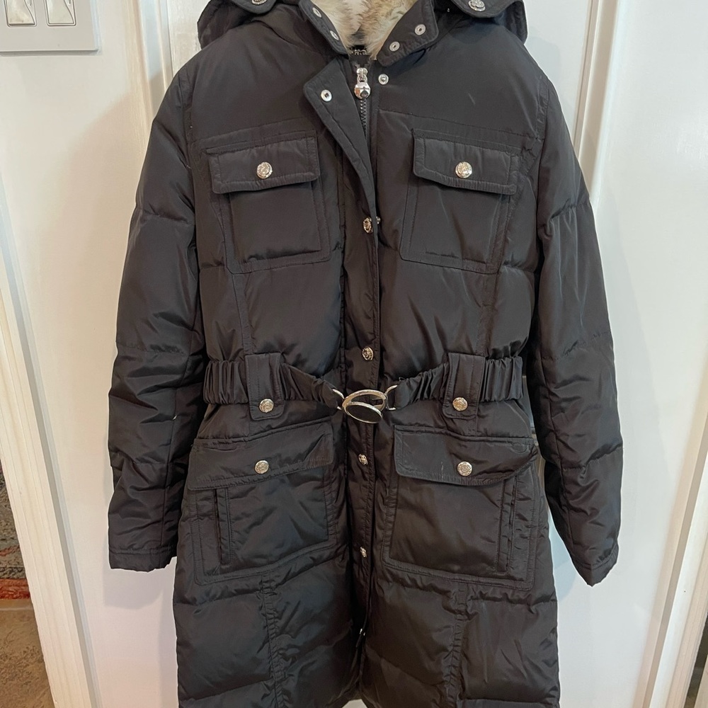 Long Black Belted Puffer Jacket